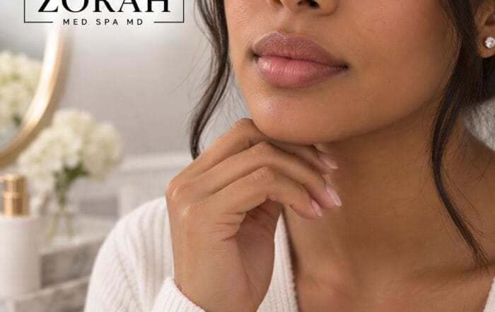 Close-up of natural, well-balanced lips at Zorah Med Spa