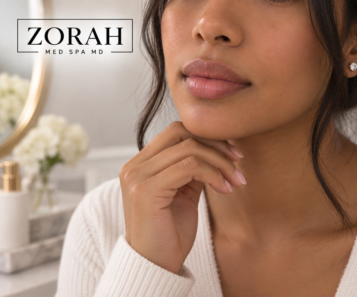 Close-up of natural, well-balanced lips at Zorah Med Spa